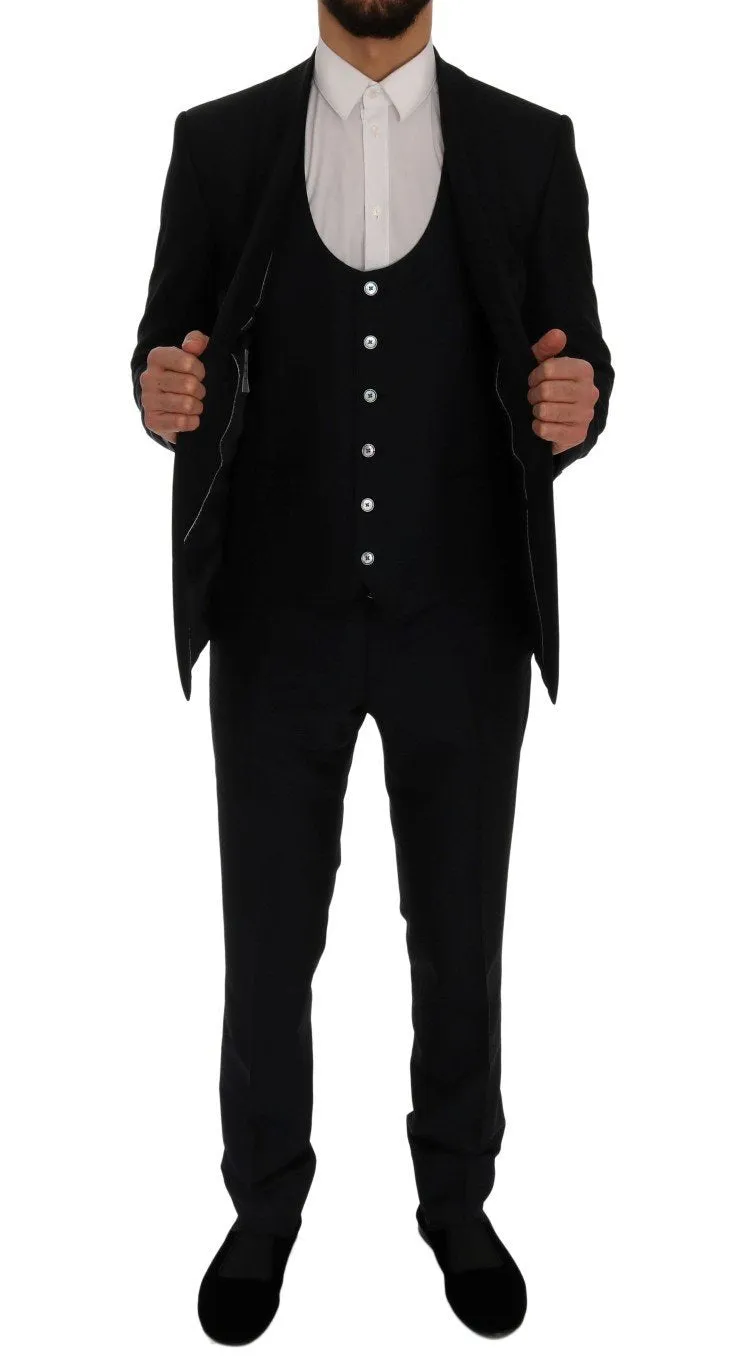 Blue Silk Wool Slim Fit 3 Piece Suit