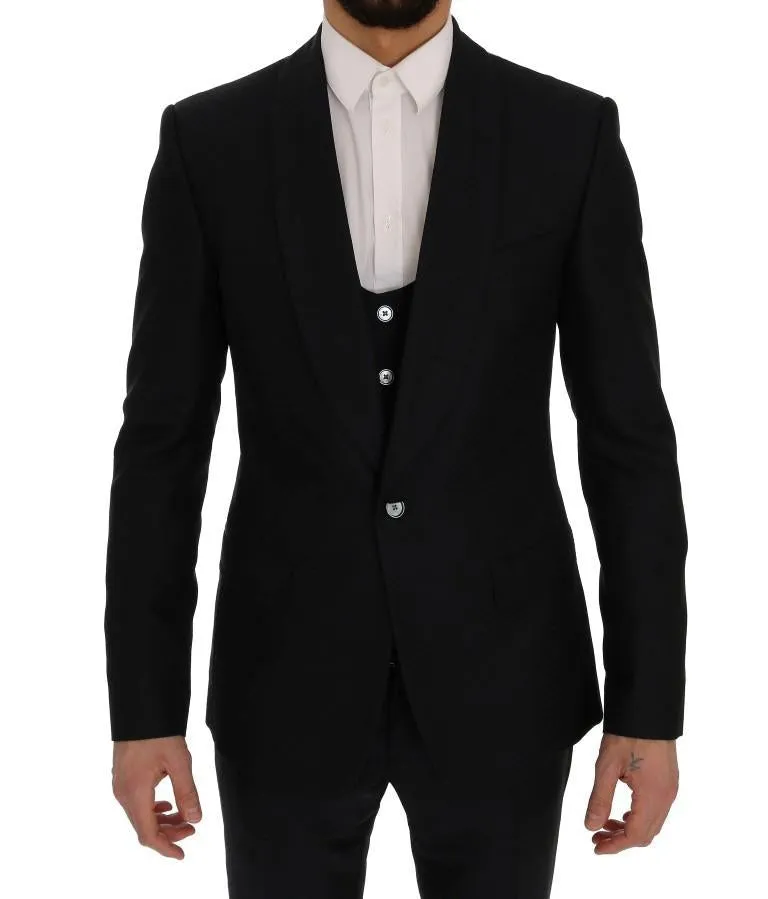 Blue Silk Wool Slim Fit 3 Piece Suit