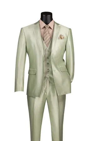 Slim Fit 3 Piece Satin Suit Light Sage SV2D-1